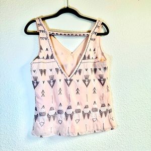 Free People Embroidered Sleeveless Blouse, Aztec/Art Deco, Pale Pink, Size XS